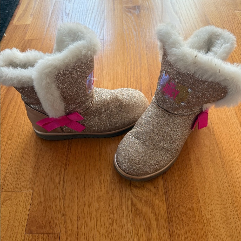 Juicy Couture Pink Glitter Faux Fur Kids Boots